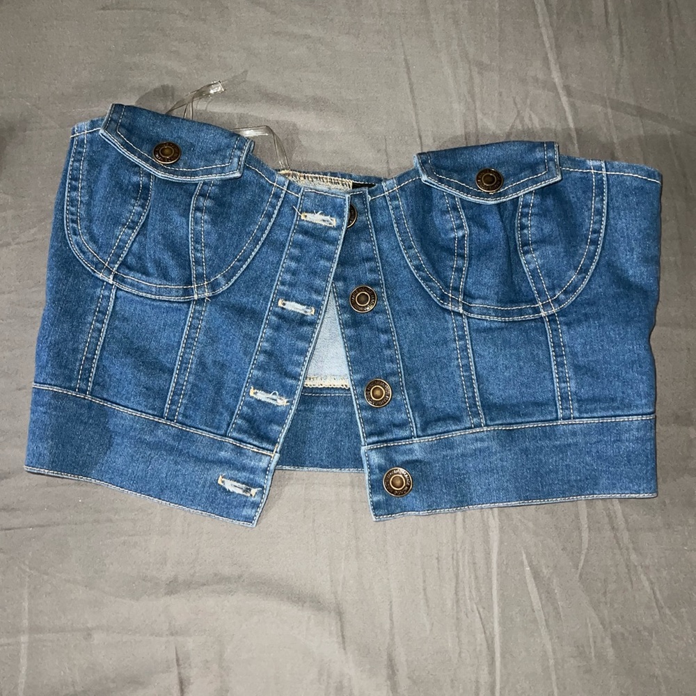 Fashion Nova Denim Button Tube Top
